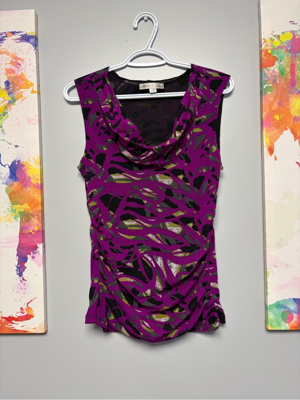 **3 for $15** Cleo Purple and Green Asymmetrical Cut-Out Tank Top